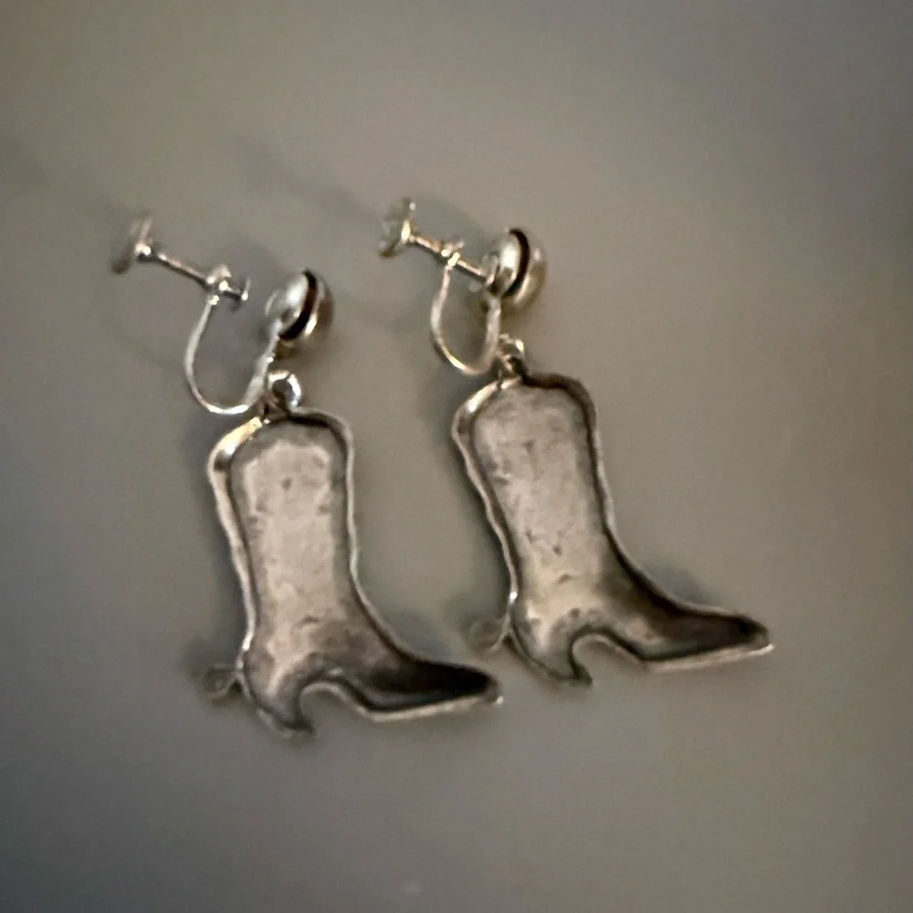 Vintage Silver Cowboy Western Boots Screw Back Earrings Circa 1970’s